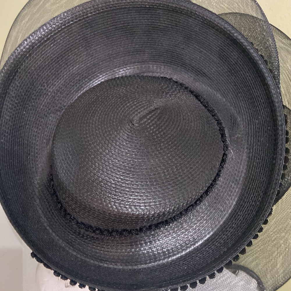 Black Decorative Ladies Dress Hat with Rhinestone Bow - Picture 6 of 8